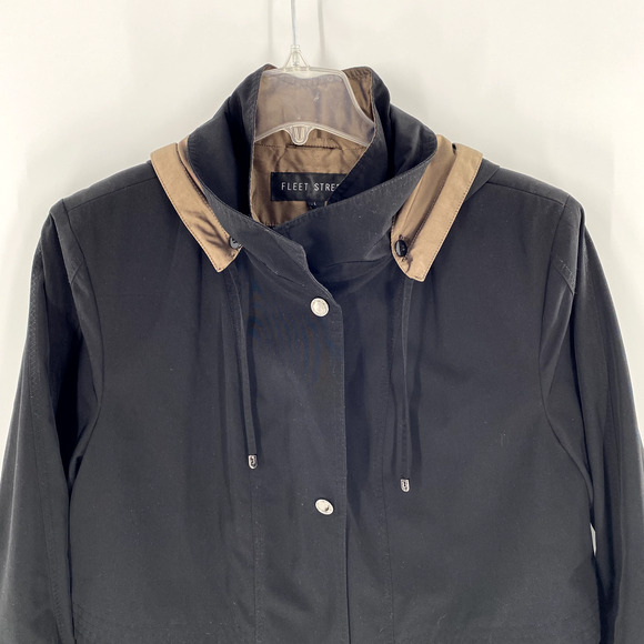 Fleet Street Rain Jacket Coat Mid Length Womens Sz L Wind Resistant Black Tan - Picture 4 of 14
